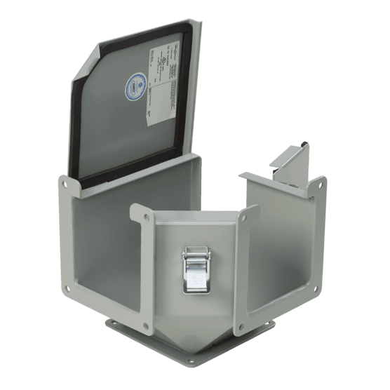 Hoffman F88LE9AC 90-Degree Elbow—Outside Top Opening, 8.00x8.00, Gray, Steel Hoffman F88LE9AC 90-Degree Elbow—Outside Top Opening, 8.00x8.00, Gray, Steel